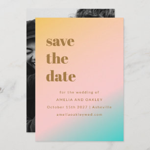 Retro Pastels Gradient Simple Unique Wedding Photo Save The Date