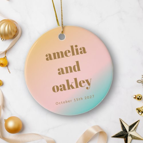 Retro Pastels Gradient Unique Wedding Photo Ceramic Ornament