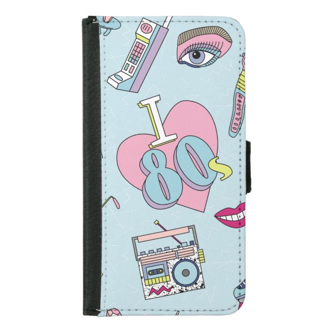 Retro patch badges, 80s-90s style pattern. samsung galaxy wallet case (Front)