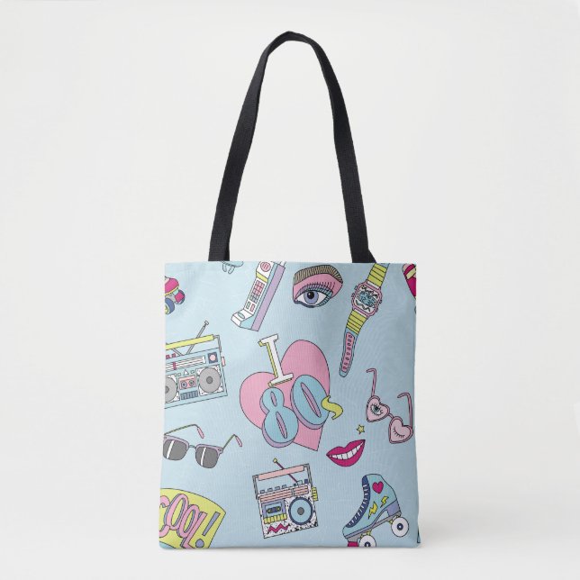 Retro patch badges, 80s-90s style pattern. tote bag (Front)