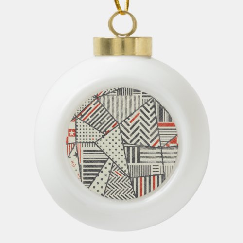 Retro Patchwork Abstract Geometric Design Ceramic Ball Christmas Ornament