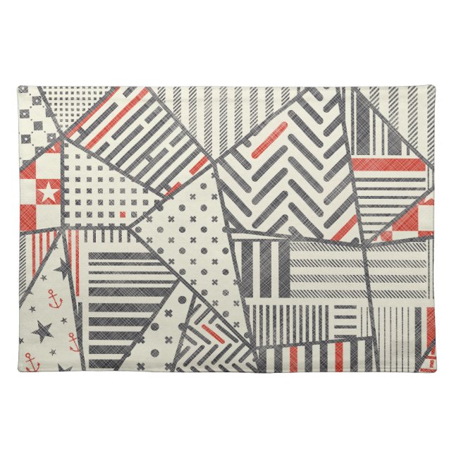Retro Patchwork: Abstract Geometric Design Cloth Placemat (Front)