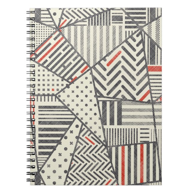 Retro Patchwork: Abstract Geometric Design Notebook (Front)