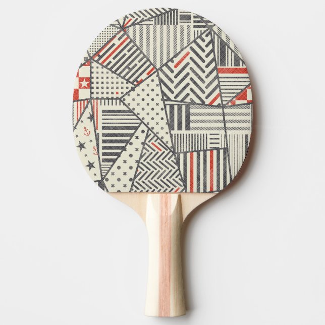 Retro Patchwork: Abstract Geometric Design Ping Pong Paddle (Front)