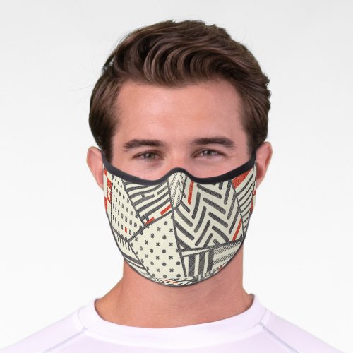 Retro Patchwork Abstract Geometric Design Premium Face Mask