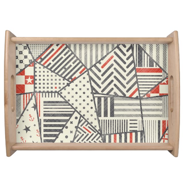 Retro Patchwork: Abstract Geometric Design Serving Tray (Front)