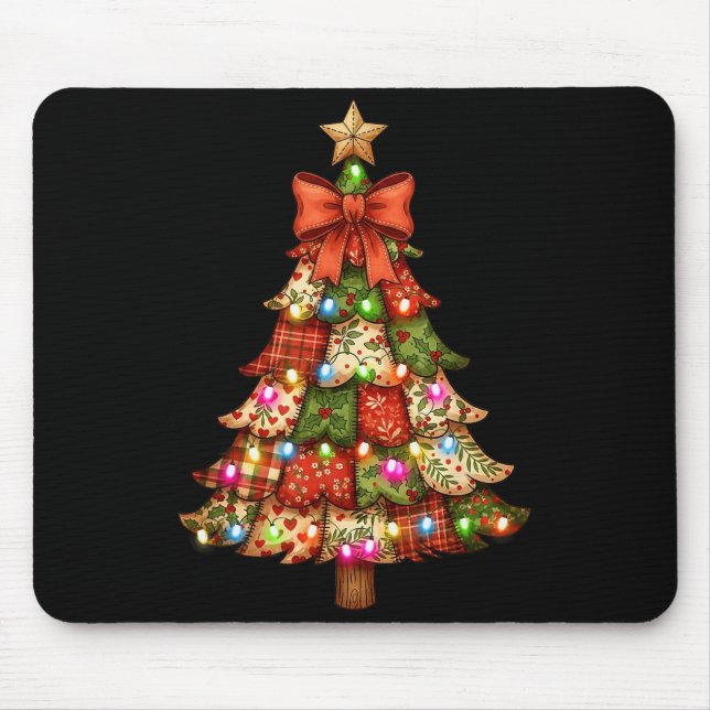 Retro Patchwork Bow Christmas,rustic Country Chris Mouse Pad (Front)