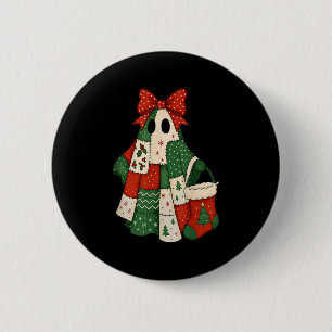 Retro Patchwork Christmas Ghost Coquette Bow X-mas Button