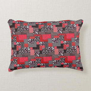 Retro Patchwork Floral Quilt Pattern Accent Pillow