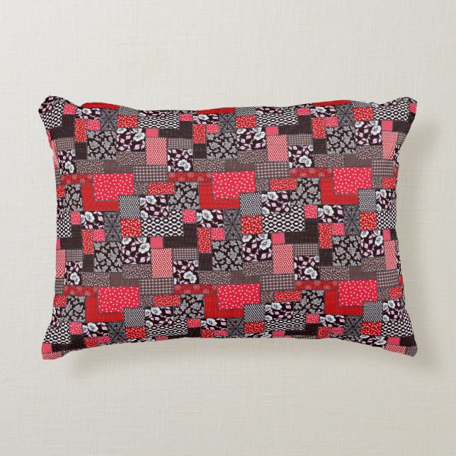 Retro Patchwork Floral Quilt Pattern Accent Pillow (Front)
