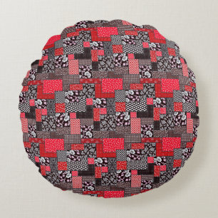 Retro Patchwork Floral Quilt Pattern Round Pillow