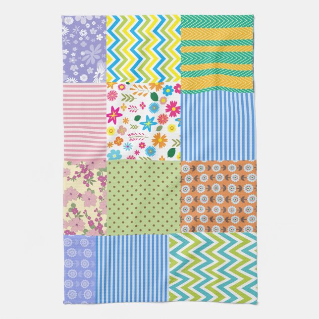 Retro Patchwork Quilt Country Pattern Kitchen Towel (Vertical)