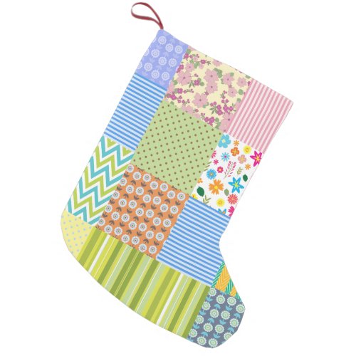 Retro Patchwork Quilt Pattern Christmas Holiday Small Christmas Stocking