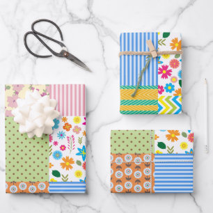 Retro Patchwork Quilt Sewing Pattern Theme Wrapping Paper Sheets