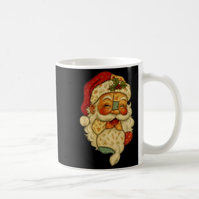 Retro Patchwork Santa Claus Christmas Preppy Merry Coffee Mug (Right)