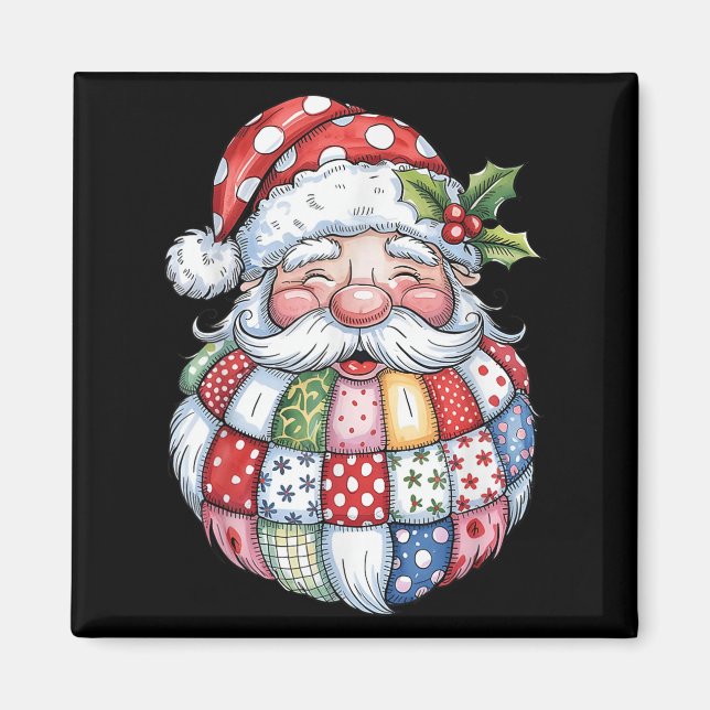 Retro Patchwork Santa Claus Christmas Preppy Merry Magnet (Front)