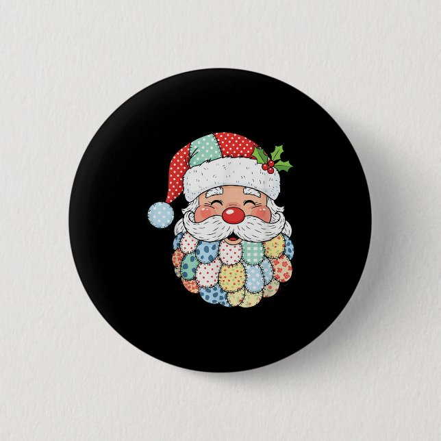 Retro Patchwork Santa Claus Christmas Preppy Xmas  Button (Front)