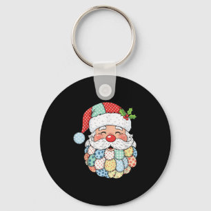 Retro Patchwork Santa Claus Christmas Preppy Xmas Keychain
