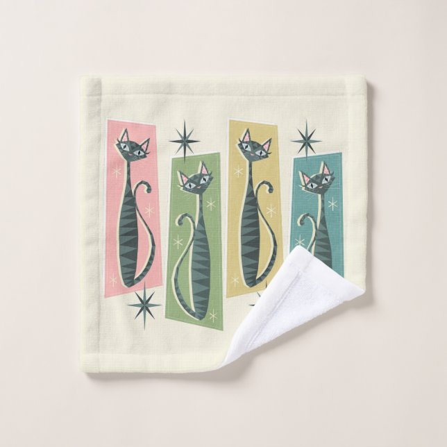 Retro Patchwork Tabbies ©studioxtine Bath Towel Set (Wash Cloth)