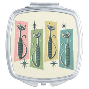 Retro Patchwork Tabbies ©studioxtine Compact Mirror