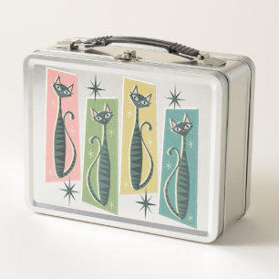 Retro Patchwork Tabbies ©studioxtine Metal Lunch Box