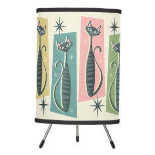 Retro Patchwork Tabbies ©studioxtine Tripod Lamp