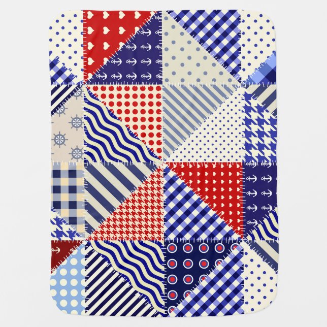 Retro Patchwork Triangles Nautical Style Baby Blanket (Front)