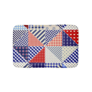 Retro Patchwork Triangles Nautical Style Bath Mat