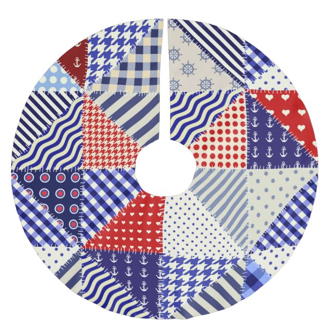 Retro Patchwork Triangles Nautical Style Brushed Polyester Tree Skirt (Front)