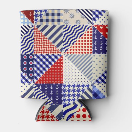 Retro Patchwork Triangles Nautical Style Can Cooler