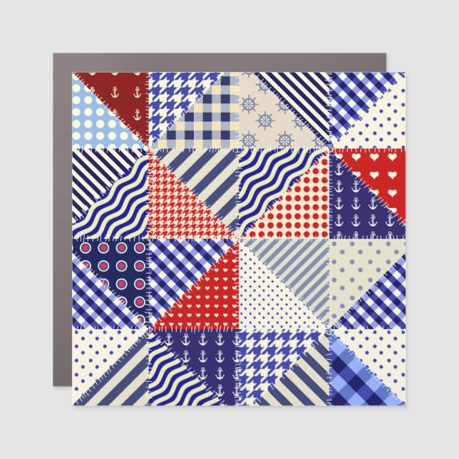 Retro Patchwork Triangles Nautical Style Car Magnet (Front)
