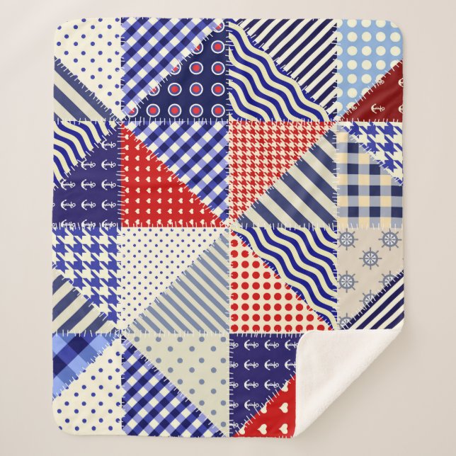 Retro Patchwork Triangles Nautical Style Sherpa Blanket (Front)