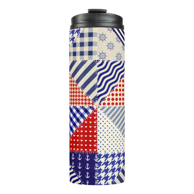 Retro Patchwork Triangles Nautical Style Thermal Tumbler (Front)