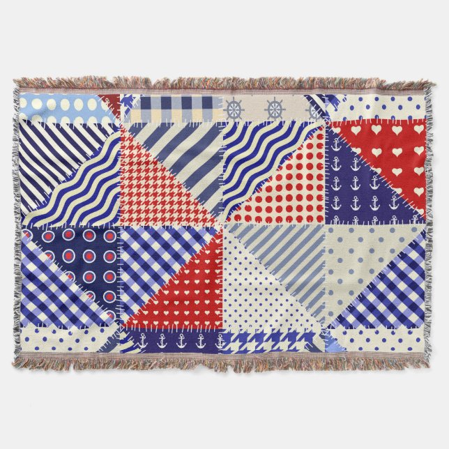 Retro Patchwork Triangles Nautical Style Throw Blanket (Front)