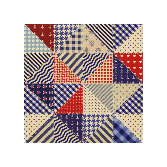 Retro Patchwork Triangles Nautical Style Wood Wall Art (Front)