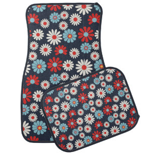 Retro Patriot Daisy Floral Car Floor Mat