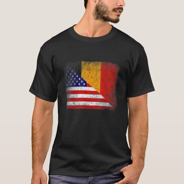 Retro Patriotic American Belgium Flag Distressed T-Shirt (Front)