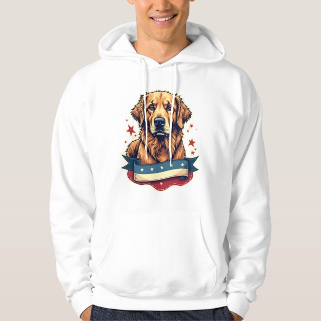 Retro Patriotic Golden Retriever Engraving Tee 4 (Front)