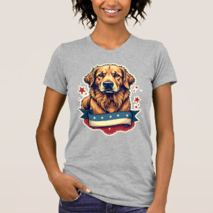 Retro Patriotic Golden Retriever Engraving Tee 4