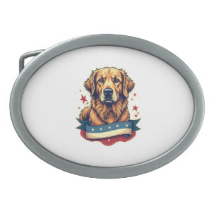 Retro Patriotic Golden Retriever Engraving Tee 4 Belt Buckle
