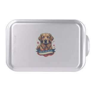 Retro Patriotic Golden Retriever Engraving Tee 4 Cake Pan
