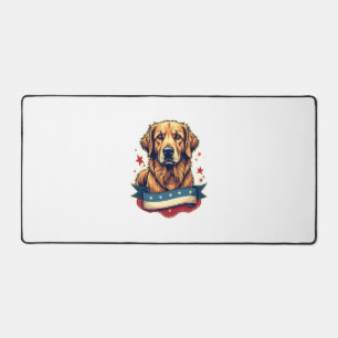 Retro Patriotic Golden Retriever Engraving Tee 4 Desk Mat