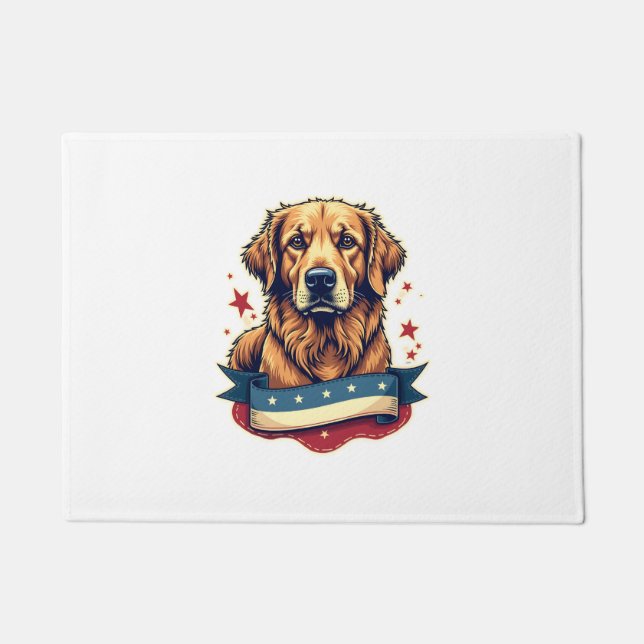 Retro Patriotic Golden Retriever Engraving Tee 4 Doormat (Front)