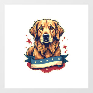 Retro Patriotic Golden Retriever Engraving Tee 4 Floor Decals
