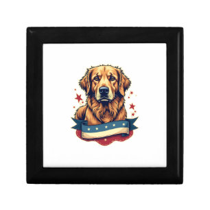 Retro Patriotic Golden Retriever Engraving Tee 4 Gift Box