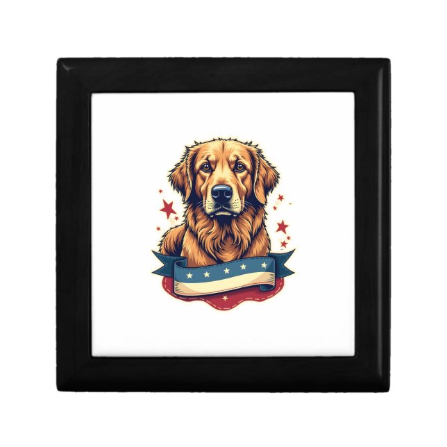 Retro Patriotic Golden Retriever Engraving Tee 4 Gift Box (Front)