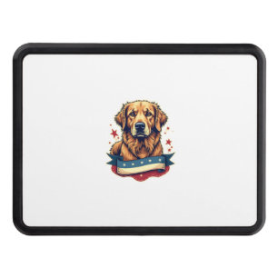Retro Patriotic Golden Retriever Engraving Tee 4 Hitch Cover