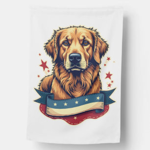 Retro Patriotic Golden Retriever Engraving Tee 4 House Flag