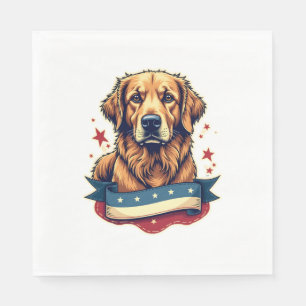 Retro Patriotic Golden Retriever Engraving Tee 4 Napkins