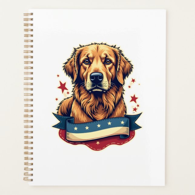 Retro Patriotic Golden Retriever Engraving Tee 4 Planner (Front)